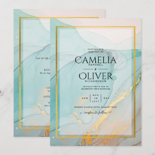 Invitation LeahG Verre de mer Turquoise Gold INK Mariage INVI