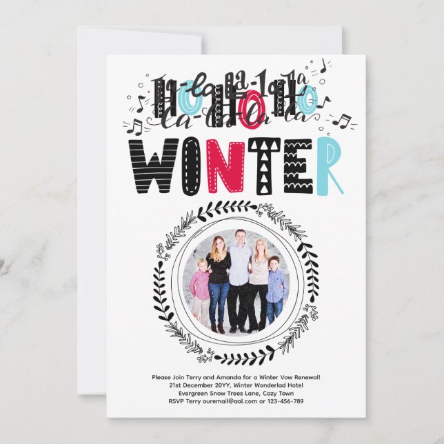 Invitation LeahG Winter Folkart Photo Vow Renouvellement ou M (Devant)