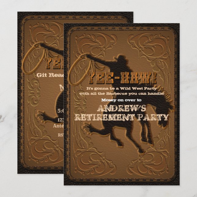 Invitation Leather Western Wild West Cowboy Parti de retraite (Devant / Derrière)