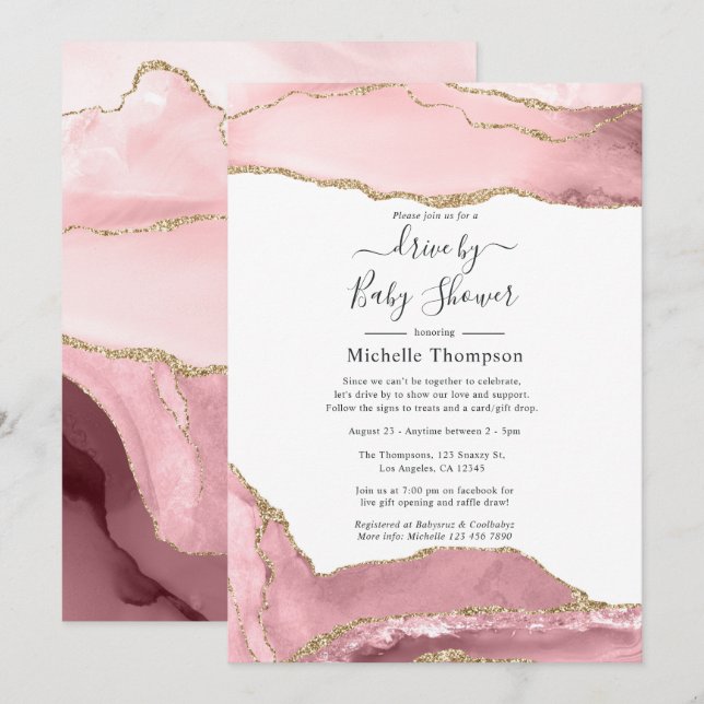 Invitation Lecteur d'Agate Blush et Gold par douche (Devant / Derrière)