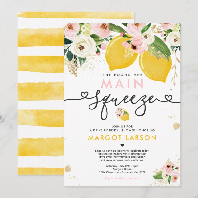 Invitation Lecteur De Citron Par Fête de l'mariée Lemon Main  (Devant / Derrière)