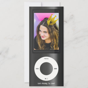 Invitation Lecteur de musique MP3 noir pour anniversaire