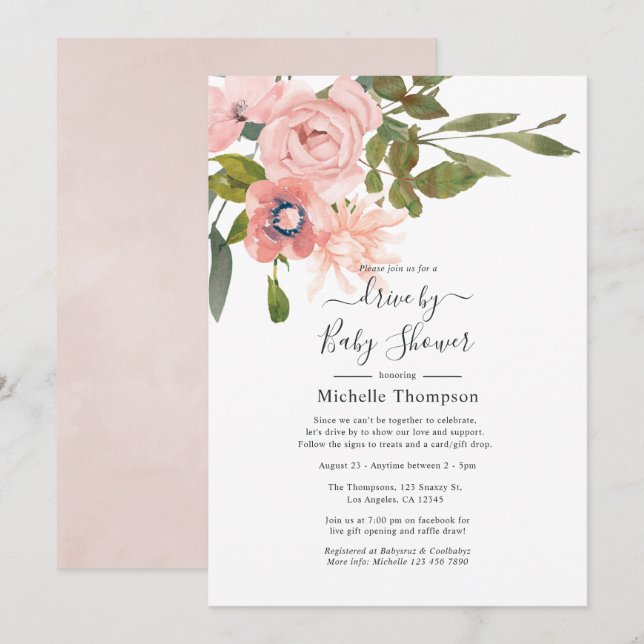 Invitation Lecteur Floral Rose Vierge Par Douche (Devant / Derrière)
