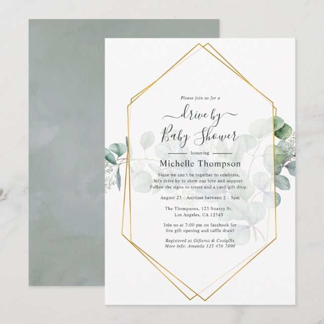 Invitation Lecteur Géométrique Eucalyptus Par Douche (Devant / Derrière)