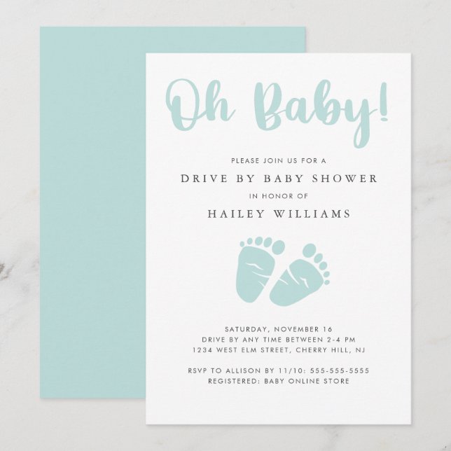 Invitation Lecteur par Baby shower | Oh Baby Baby Feet Mint (Devant / Derrière)