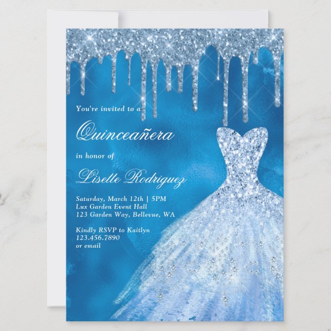 Invitation Lecteurs de Parties scintillant bleu luxe Quincean (Devant)