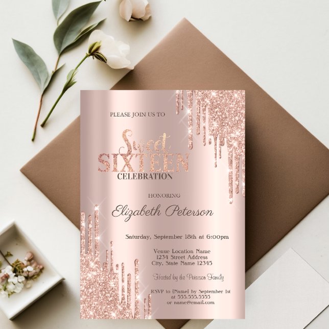 Invitation Lecteurs de Parties scintillant modernes Rose Gold (Créateur téléchargé)