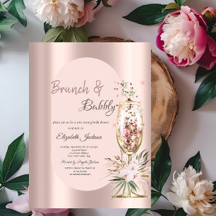 Invitation Lecteurs de verre de champagne Fleurs Rose Or