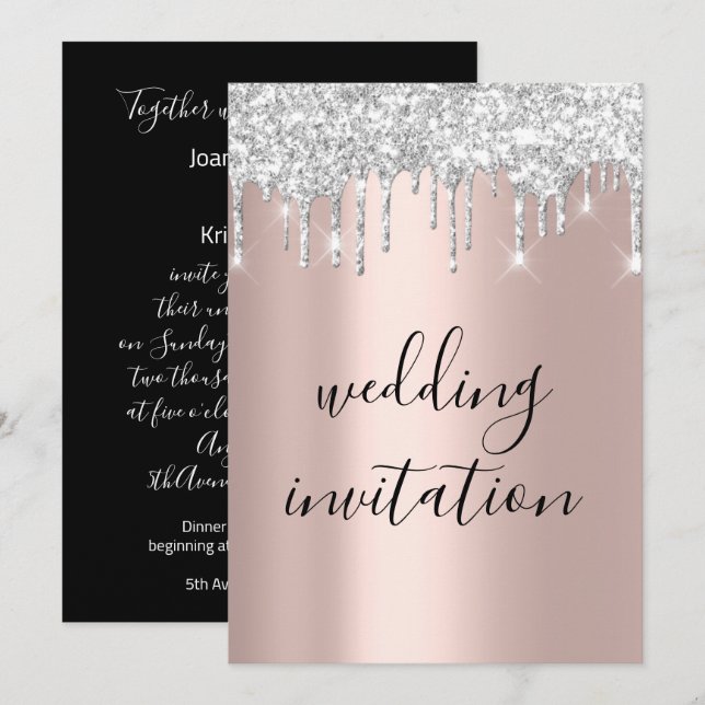 Invitation Lecteurs gris argent noir blanc Rose Mariage or (Devant / Derrière)