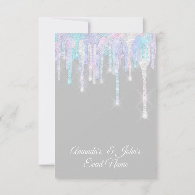 Invitation Lecteurs holographiques Unicorn rose Grey Sweet 16 (Dos)