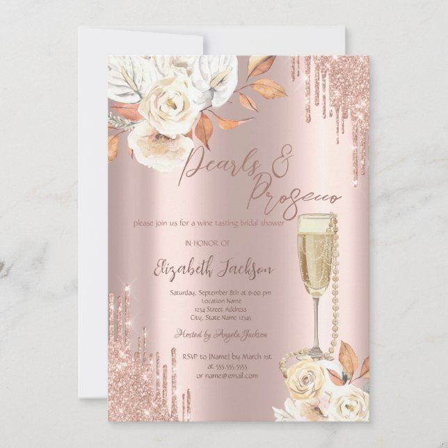 Invitation Lecteurs Perles Prosecco Boho Fête des mariées Ros (Devant)