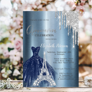 Invitation Lecteurs, Robe Bleue, Eiffel Metallic Quinceañera
