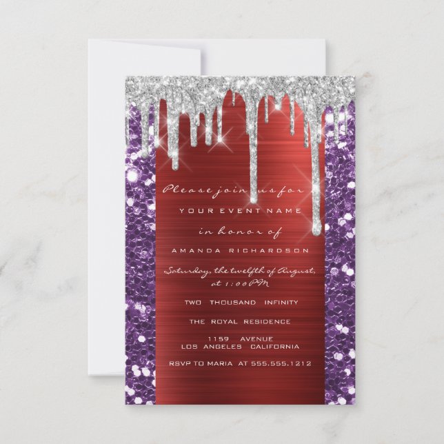 Invitation Lecteurs Silver Grey Purple Fête des mariées Sweet (Devant)