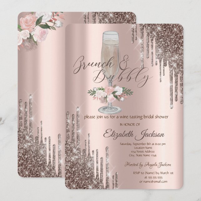 Invitation Lecteurs, Verre, Brunch Rose & Fête des mariées Bu (Devant / Derrière)