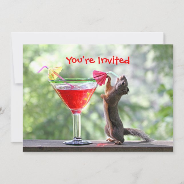 Invitation L'écureuil boit un cocktail à l'heure heureuse (Devant)