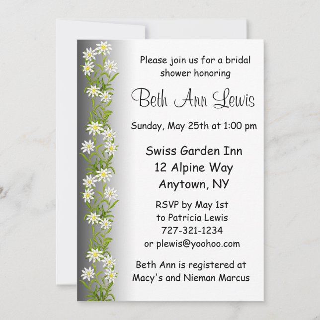 Invitation L'edelweiss suisse fleurit l'invitation de Fête de (Devant)