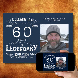 Invitation Légende 60e anniversaire Photo Bleu Vintage
