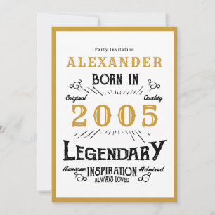 Invitation Légende d'or blanc pour 21 ans née en 2005