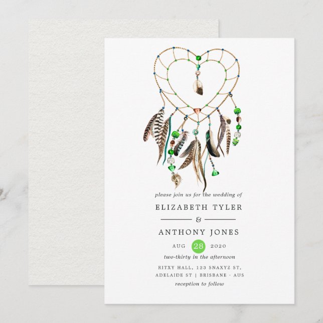 Invitation Légende indienne Mariage des Boho tribaux (Devant / Derrière)