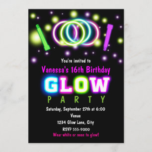 Invitation légère noire au néon d'anniversaire de
