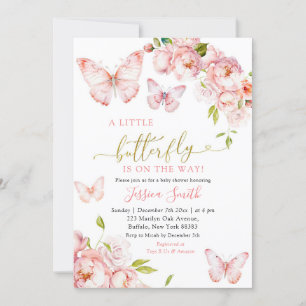 Invitation L'Élégant Papillon Floral D'Or Rose Est En Route