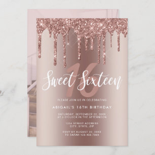 Invitation L'élégante parties scintillant rose en or goutte l