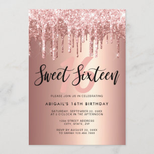 Invitation L'élégante parties scintillant rose en or goutte l