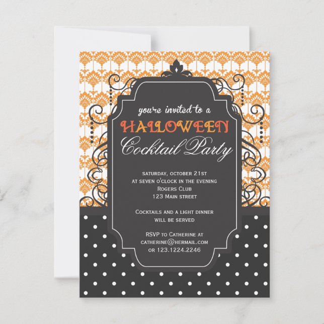 Invitation L'Élégante soirée cocktail d'Halloween Damask (Devant)