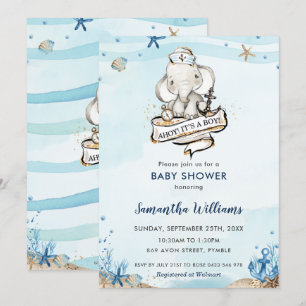 Invitation L'éléphant nautique Ahoy C'est un Baby shower garç