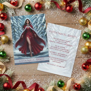 Invitation L'elfe de Noël en rouge dans la fête de la forêt d