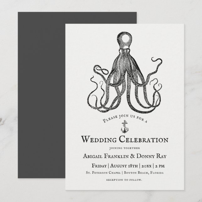 Invitation L'Embrace de l'amour | Mariage à thème Octopus (Devant / Derrière)