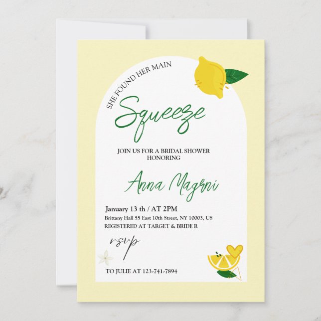 Invitation Lemon a trouvé son grand amour : Shower de mariage (Devant)