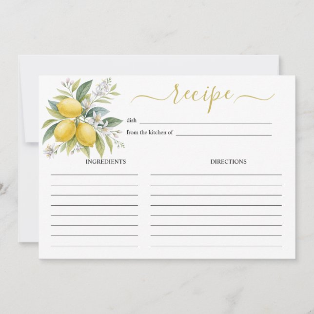 Invitation Lemon Blossom Watercolor Recipe Card (Devant)