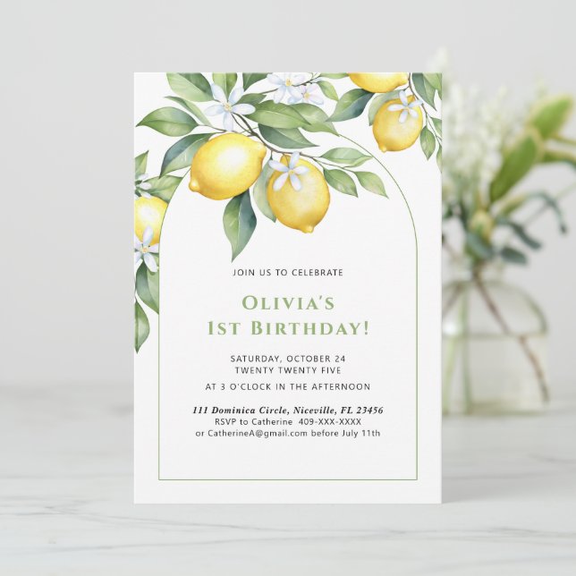 Invitation Lemon citrus 1st birthday. (Standing Front)