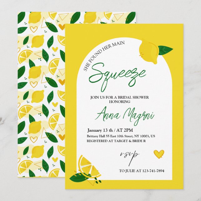 Invitation Lemon Elle A Trouvé Sa Fête des mariées De Squeeze (Devant / Derrière)