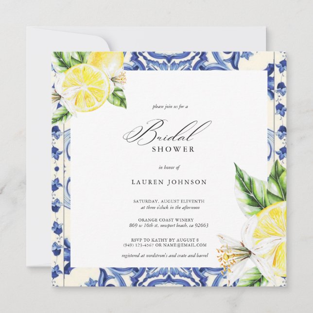 Invitation Lemon Floral Mediterranean Bridal Shower (Devant)