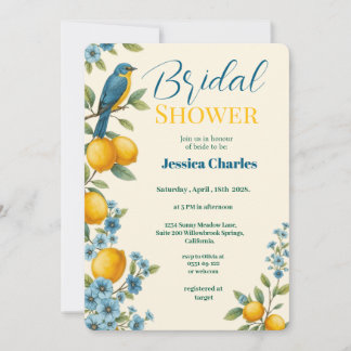 Invitation Lémon floral rustique & douche nuptiale bleu