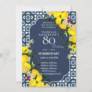 Invitation Lemon Méditerranée Bleu 80ème