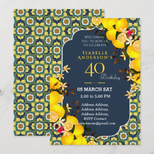 Invitation Lemon Méditerranéen Jaune Bleu 40ème