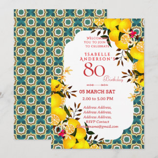 Invitation Lemon Méditerranéen Turquoise 80ème