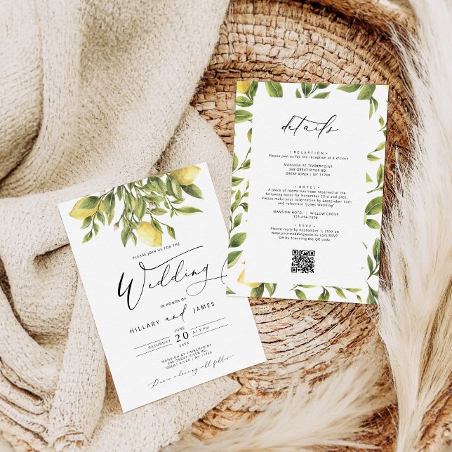 Invitation Lemon Sorrento Mariage de calligraphie de la côte  (Créateur téléchargé)
