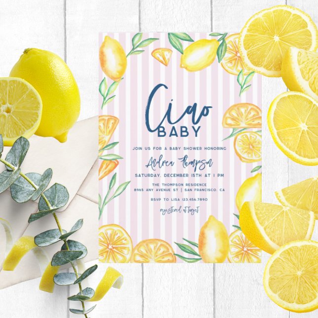 Invitation Lemon Yellow Citrus Retro Modern Baby Shower (Créateur téléchargé)