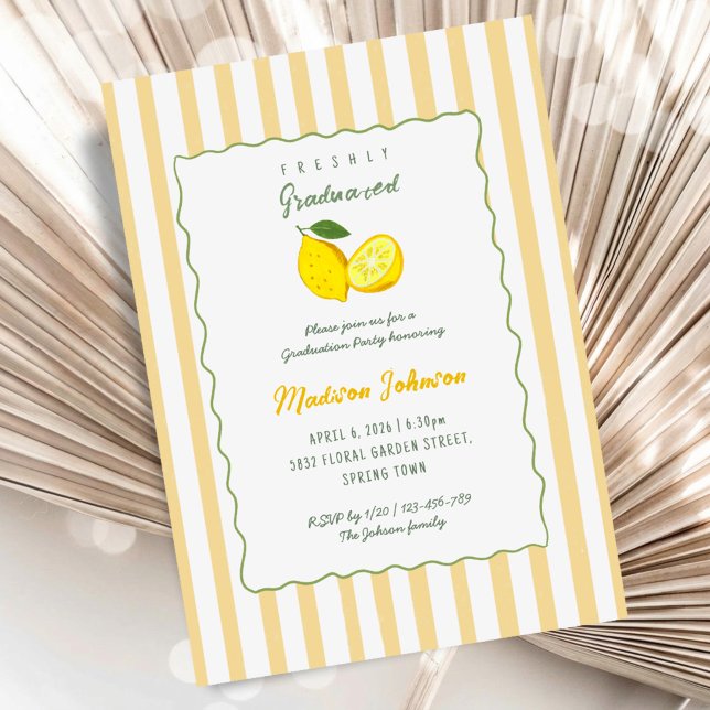 Invitation Lemon Yellow Stripe Chic Graduation Party (Lemon Yellow Stripe Chic Graduation Party Invitation)