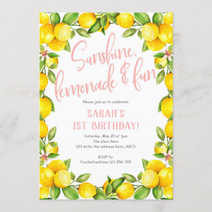 Invitation Lémonade de soleil, Lémon 1er anniversaire invitat