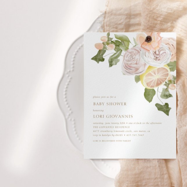 Invitation Lemonade rose moderne Baby shower d'été (Créateur téléchargé)