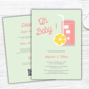 Invitation Lemonade rose Oh Baby shower moderne QR Code