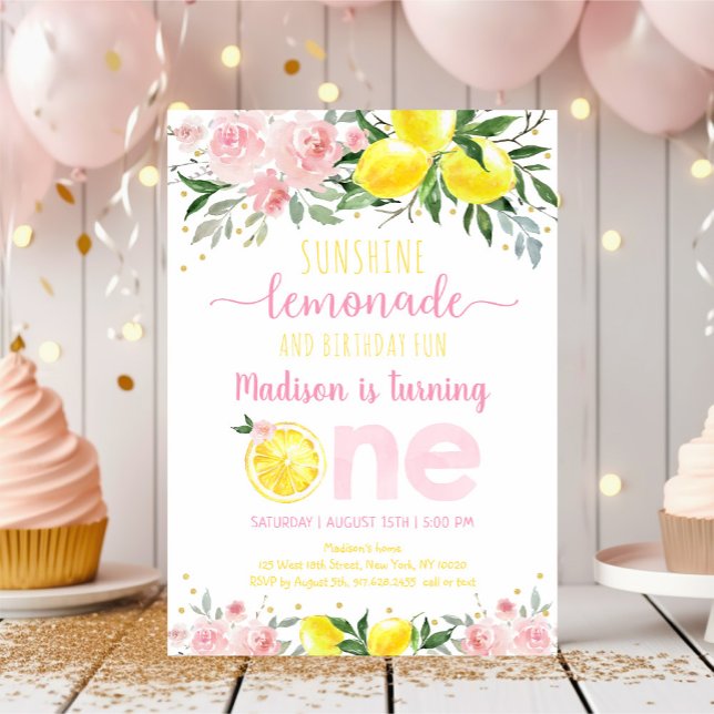 Invitation Lemonade soleil rose Floral premier anniversaire (Créateur téléchargé)
