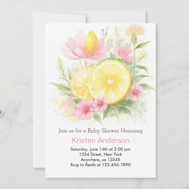 Invitation Lemonade Stand Celebration Girl Baby shower (Devant)