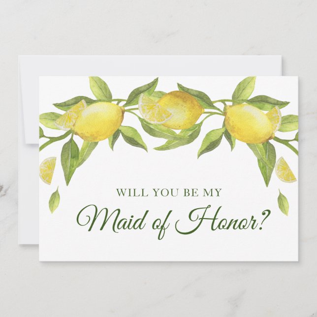 Invitation Lemons Blossom Green Serez-vous ma femme d'honneur (Devant)