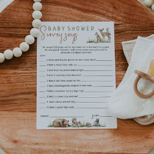 Invitation L'Enquête Baby shower sur les animaux des bois ind
